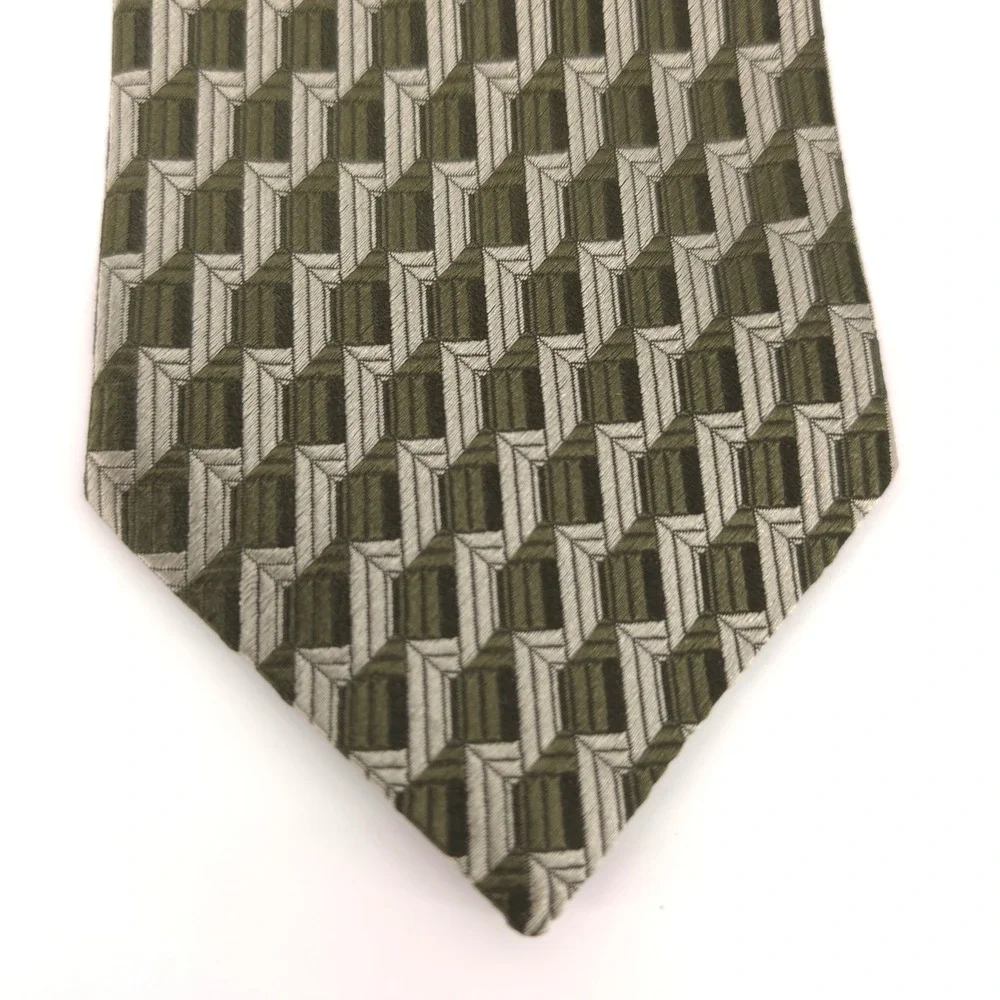 Ermenegildo Zegna Mens Tie Silk Olive Green Geometric Made in Italy KilgoreTrout